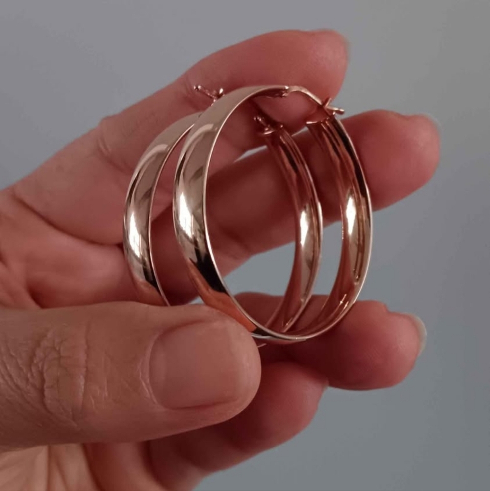 Rose Gold Necklace marked 925 & Milor Bronze Italy Hoop Earrings Bundle - Picture 2 of 10